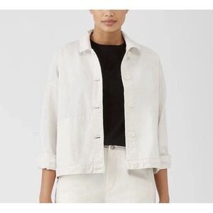 Eileen Fisher Undyed Organic Cotton Denim Jacket  Size L Boxy Fit Ivory